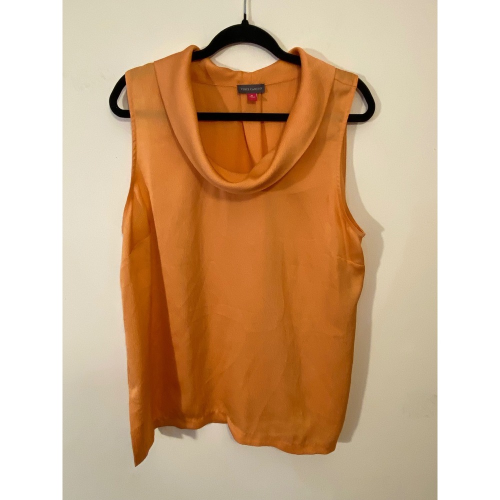 Officecore Vince Camuto XL Orange Cowl Neck Sleeveless Textured Blouse